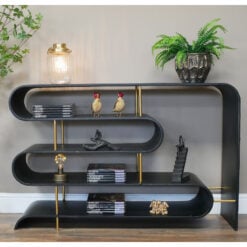 Industrial Black And Gold Metal Open Shelving Display Unit Sideboard 120cm