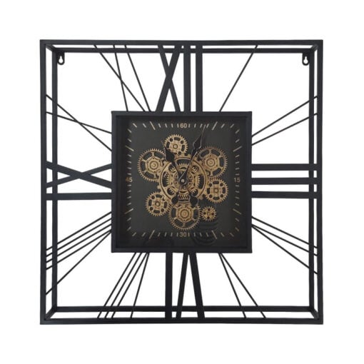 Industrial Black And Gold Metal Visible Moving Gears Large Wall Clock 60cm