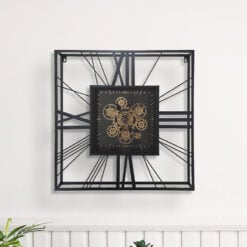 Industrial Black And Gold Metal Visible Moving Gears Large Wall Clock 60cm