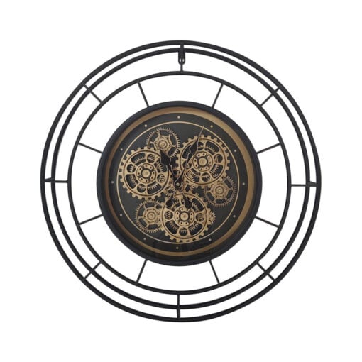 Industrial Black And Gold Metal Visible Moving Gears Round 3D Large Wall Clock 60cm