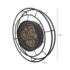 Industrial Black And Gold Metal Visible Moving Gears Round 3D Large Wall Clock 60cm