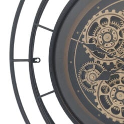 Industrial Black And Gold Metal Visible Moving Gears Round 3D Large Wall Clock 60cm