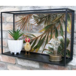 Industrial Black Metal And Coloured Glass Flower Horizontal Wall Shelf 54cm