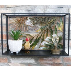 Industrial Black Metal And Coloured Glass Flower Horizontal Wall Shelf 54cm