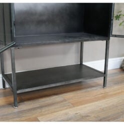 Industrial Black Metal And Glass 2 Door Arched Shelving Display Unit 177cm