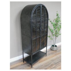 Industrial Black Metal And Glass 2 Door Arched Shelving Display Unit 177cm