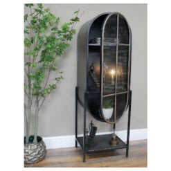 Industrial Black Metal And Glass Arched 1 Door Shelving Display Unit 130cm