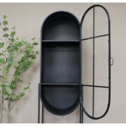 Industrial Black Metal And Glass Arched 1 Door Shelving Display Unit 160cm