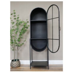 Industrial Black Metal And Glass Arched 1 Door Shelving Display Unit 160cm