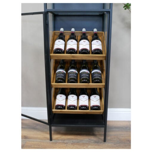 Industrial Black Metal And Glass Bar Wine Storage Cabinet 140cm