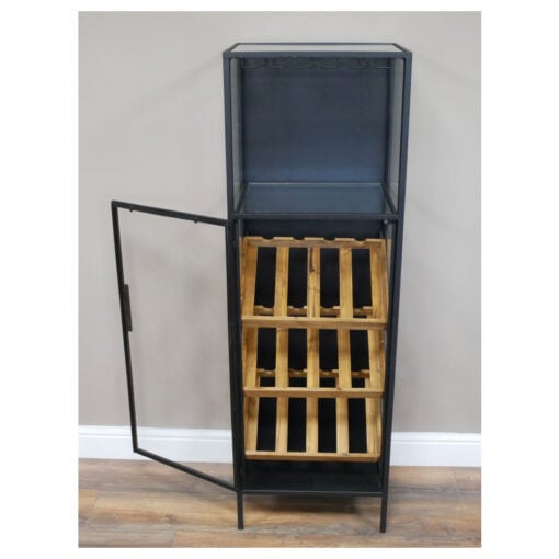 Industrial Black Metal And Glass Bar Wine Storage Cabinet 140cm