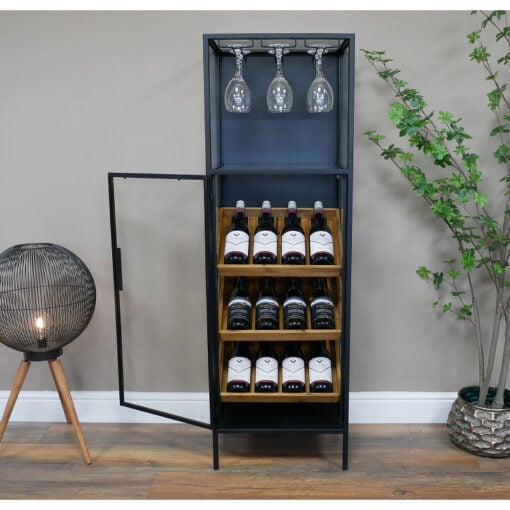 Industrial Black Metal And Glass Bar Wine Storage Cabinet 140cm