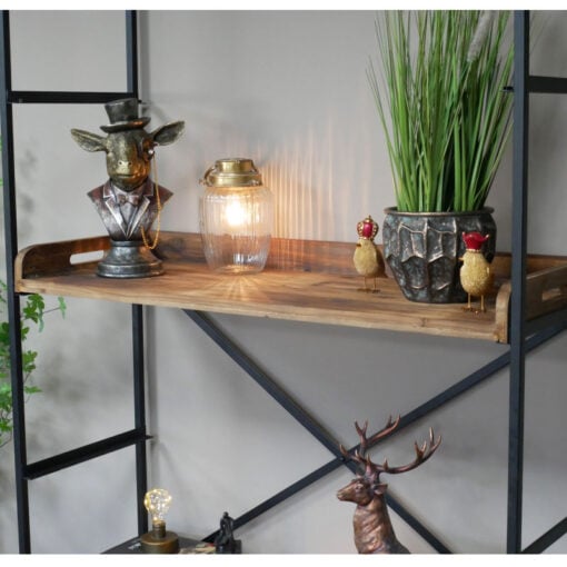 Industrial Black Metal And Reclaimed Solid Wood 3 Tier Shelving Unit 200cm