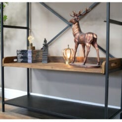 Industrial Black Metal And Reclaimed Solid Wood 3 Tier Shelving Unit 200cm