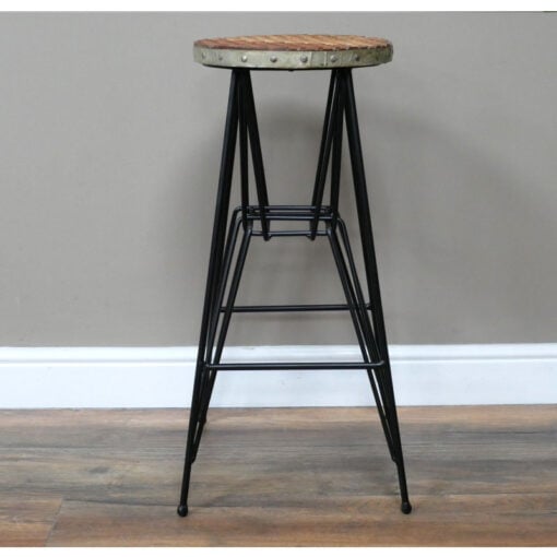 Industrial Black Metal And Solid Mango Wood Bar Stool 72cm