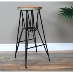 Industrial Black Metal And Solid Mango Wood Bar Stool 72cm