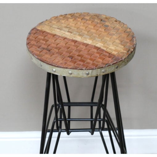 Industrial Black Metal And Solid Mango Wood Bar Stool 72cm