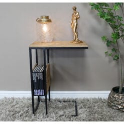 Industrial Black Metal And Solid Mango Wood Sofa Laptop Side Table