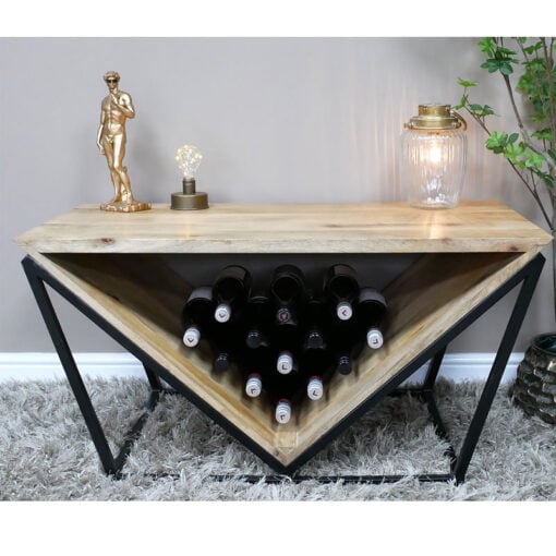 Industrial Black Metal And Solid Mango Wood V Shaped Coffee Table