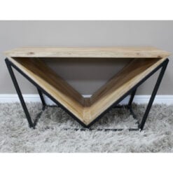 Industrial Black Metal And Solid Mango Wood V Shaped Coffee Table