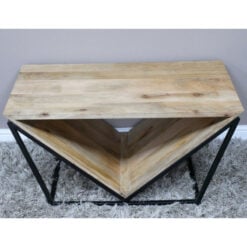 Industrial Black Metal And Solid Mango Wood V Shaped Coffee Table