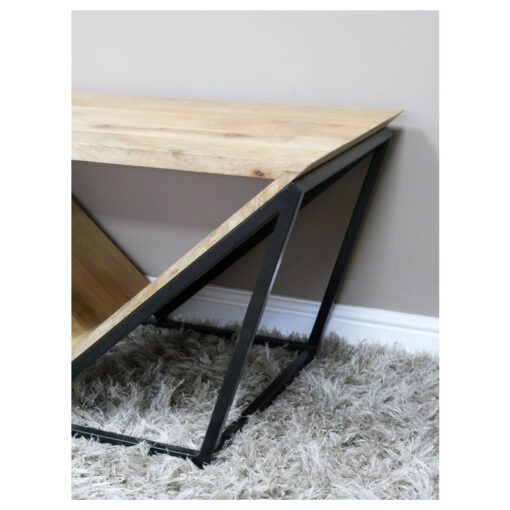 Industrial Black Metal And Solid Mango Wood V Shaped Coffee Table