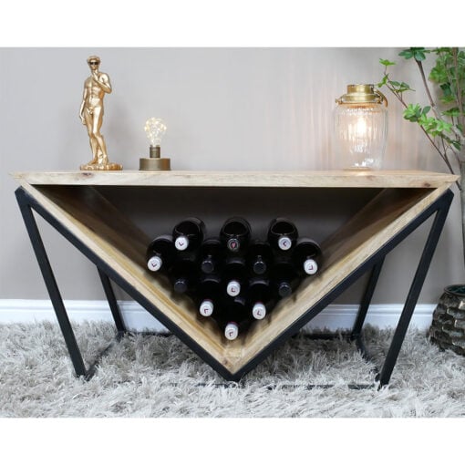 Industrial Black Metal And Solid Mango Wood V Shaped Coffee Table