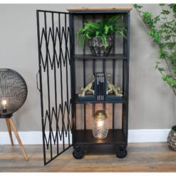 Industrial Black Metal And Solid Wood 1 Door Tall Storage Cabinet With Wheels 120cm