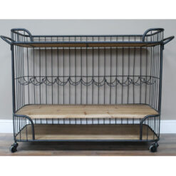 Industrial Black Metal And Solid Wood Drinks Trolley With Wine Rack