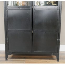 Industrial Black Metal Glass And Solid Wood Shelving Display Unit 186cm