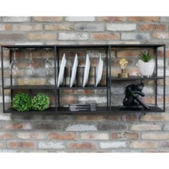 Industrial Black Metal Kitchen Wall Shelving Unit 120cm