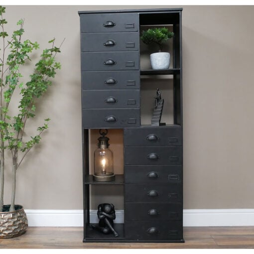 Industrial Black Metal Multi Drawer Tall Storage Display Cabinet 147cm