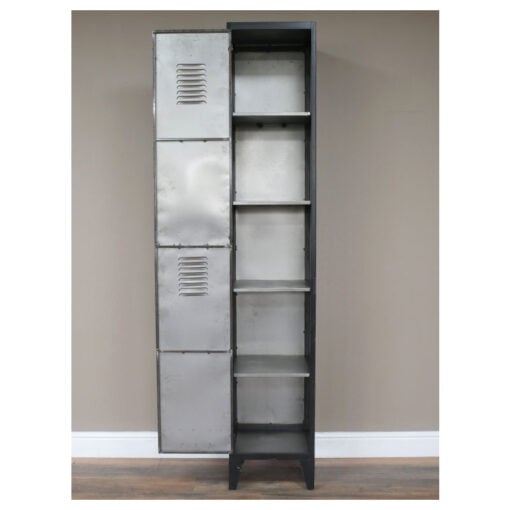 Industrial Distressed Dark Grey And Silver Metal Locker Style Tall Storage Cabinet 194cm