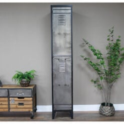 Industrial Distressed Dark Grey And Silver Metal Locker Style Tall Storage Cabinet 194cm