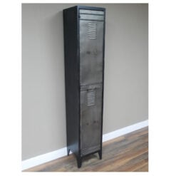 Industrial Distressed Dark Grey And Silver Metal Locker Style Tall Storage Cabinet 194cm