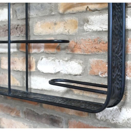 Industrial Engraved Black Metal 8 Bottle Wall Wine Bottle Rack 83cm