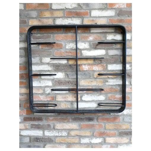 Industrial Engraved Black Metal 8 Bottle Wall Wine Bottle Rack 83cm