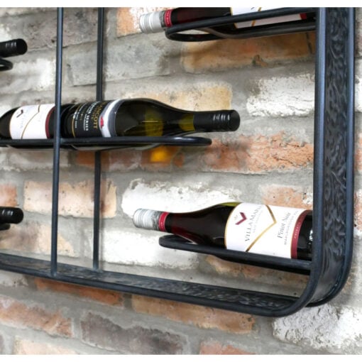 Industrial Engraved Black Metal 8 Bottle Wall Wine Bottle Rack 83cm