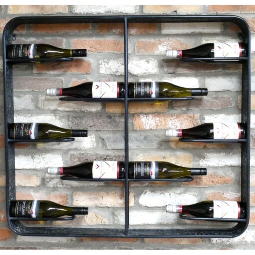 Industrial Engraved Black Metal 8 Bottle Wall Wine Bottle Rack 83cm