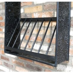 Industrial Engraved Black Metal Arched Wall Bar Unit Wine Rack 107cm