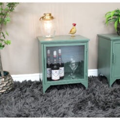 Industrial Green Metal And Glass Locker Style 1 Door Bedside Cabinet Side Table