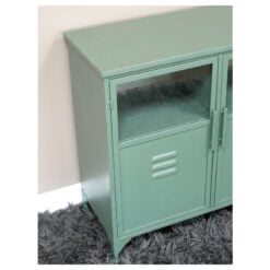 Industrial Green Metal And Glass Locker Style Sideboard Cabinet 120cm