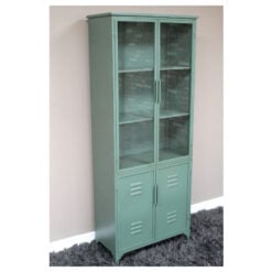 Industrial Green Metal And Glass Locker Style Tall Display Cabinet 178cm