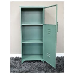 Industrial Green Metal And Glass Locker Style Tall Storage Cabinet 117cm