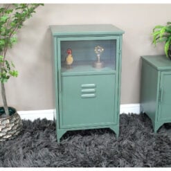 Industrial Green Metal And Glass Locker Style Tall Storage Cabinet 77cm