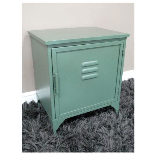 Industrial Green Metal Locker Style 1 Door Bedside Cabinet Side Table