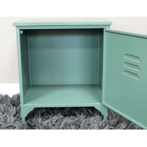 Industrial Green Metal Locker Style 1 Door Bedside Cabinet Side Table