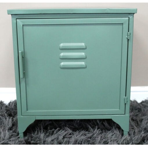 Industrial Green Metal Locker Style 1 Door Bedside Cabinet Side Table