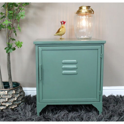 Industrial Green Metal Locker Style 1 Door Bedside Cabinet Side Table