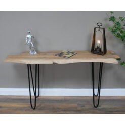 Industrial Solid Acacia Wood And Black Metal Live Edge Console Table Desk 150cm